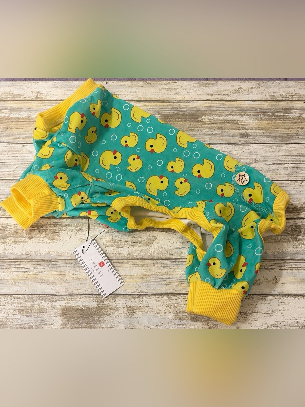 Dogs Cotton Pajamas with Yellow Duck Print - Turquoise & Yellow